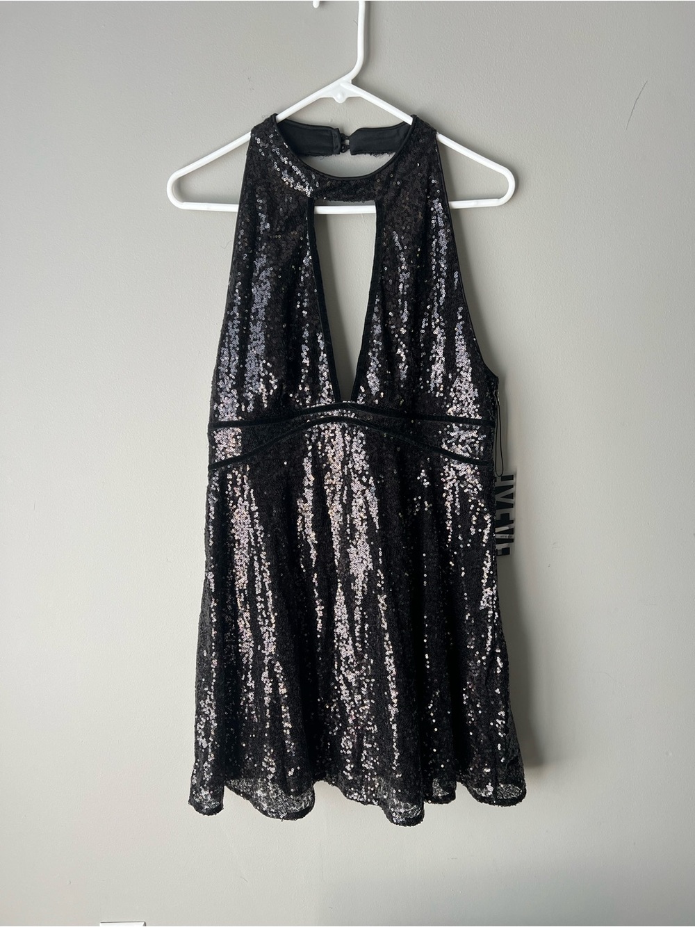 HYFVE Black Sequin Halter Cocktail Dress